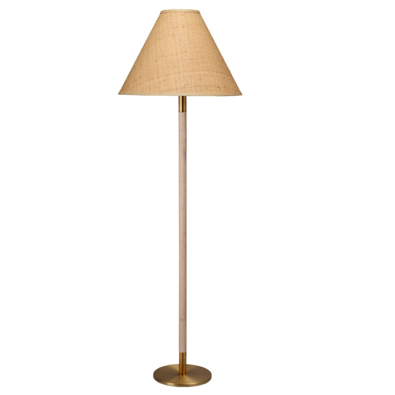 Jamie Young Company Antique Brass and Slim Wood Base Floor Lamp with Cone Shade - 64.5"